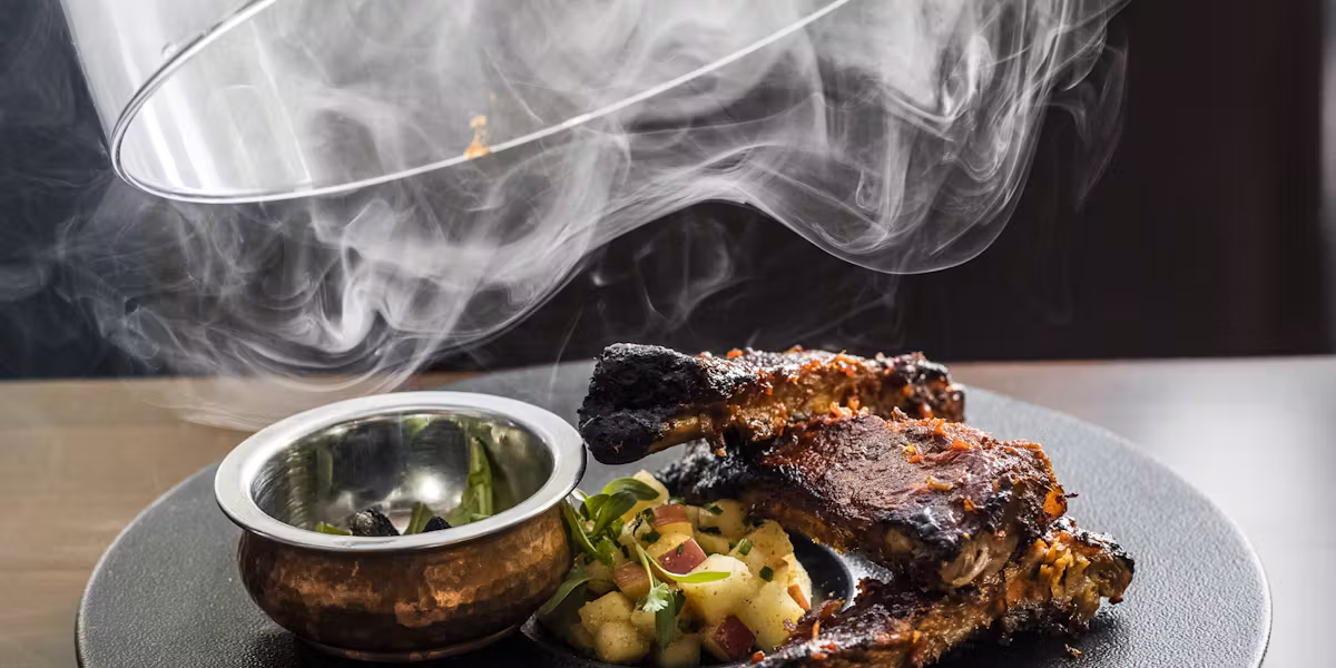Junoon signature dishes Ghost Chili Murgh TikkaSmoked Masala RibsGhost Chicken Tikka
